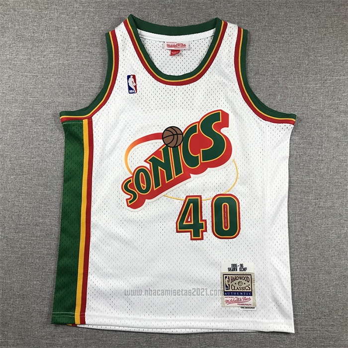 Camiseta Nino Seattle SuperSonics Shawn Kemp #40 Historic Retro Blanco